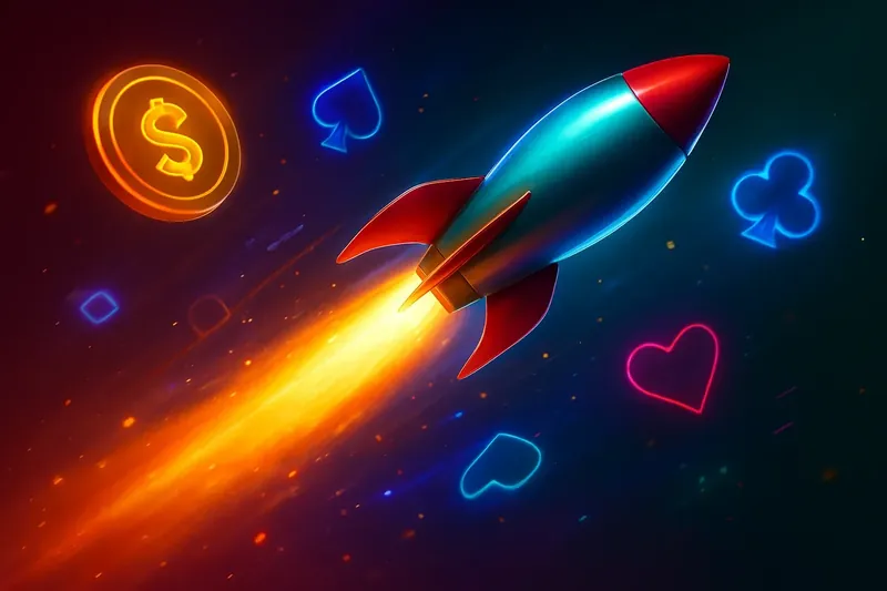 Rocket Speed Launch Glossy rocket launch casino banner with neon trail and dynamic motion